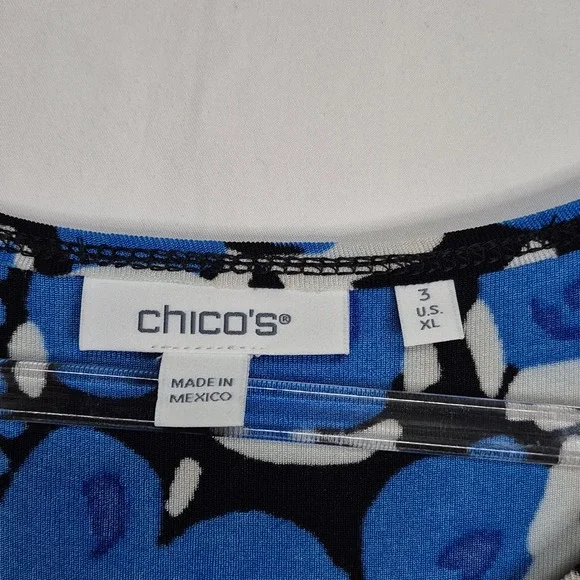 Chicos Womens Sz 3/XL Blue Abstract Geometric Maxi Dress Short Sleeve Scoop Neck - Picture 3 of 7